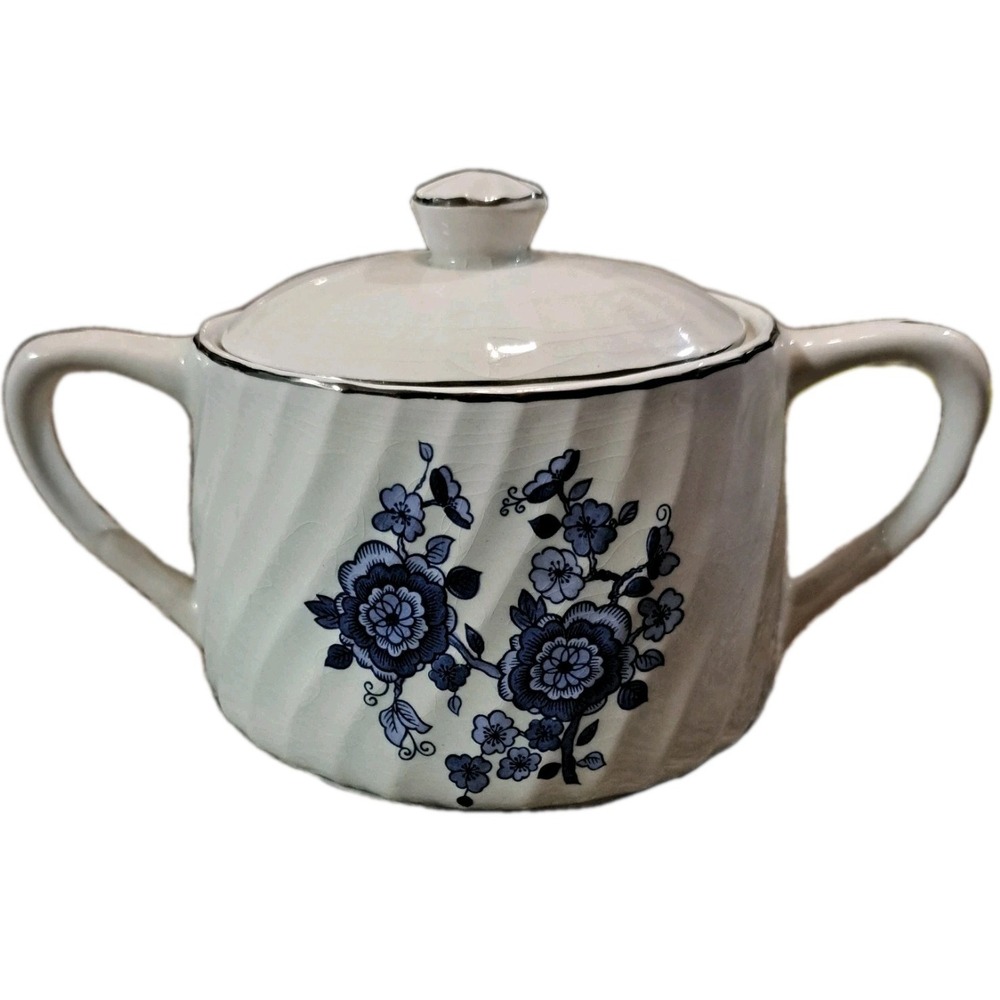 Vtg Royal Blue Ironstone Wedgwood SUGAR BOWL WITH LID, Made in England